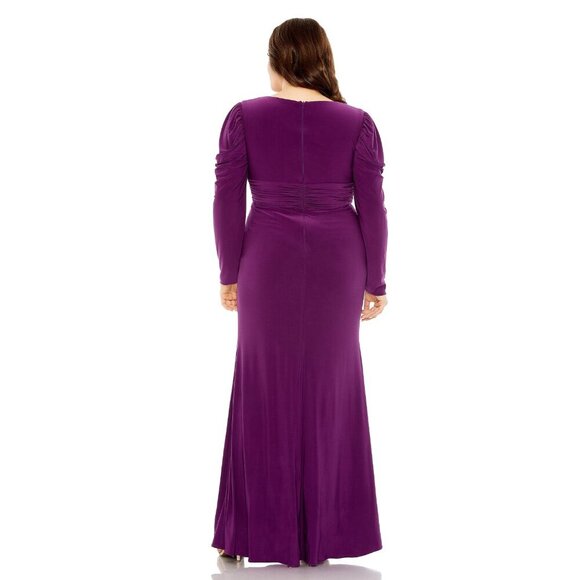 NWT Mac Duggal Princess Long Sleeve Keyhole Neck Jersey Dress Plum 14W - Picture 4 of 8